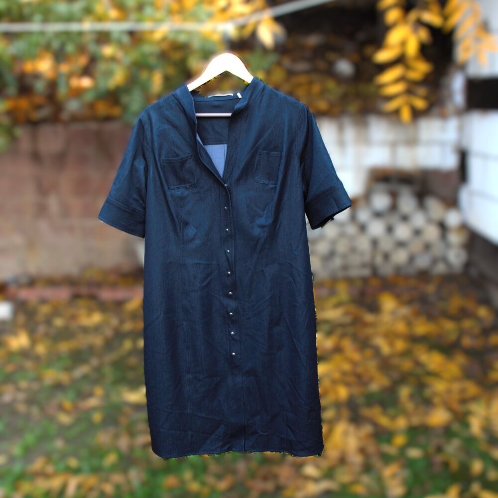 Tahari Women's Dark Navy Short-Sleeve Shirt Dress 14